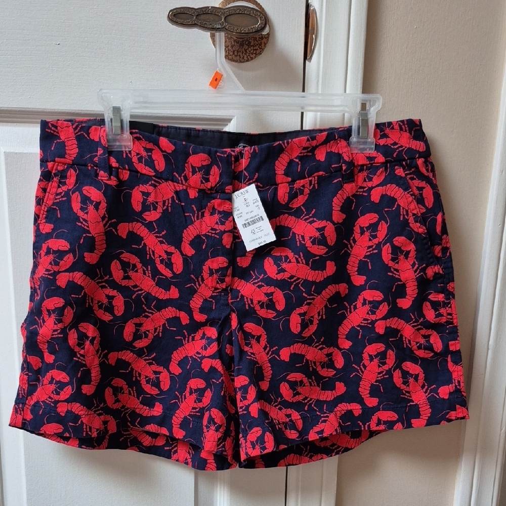 J. Crew 5 Inch Size 12 Lobster Print Women's Shorts, New With Tags